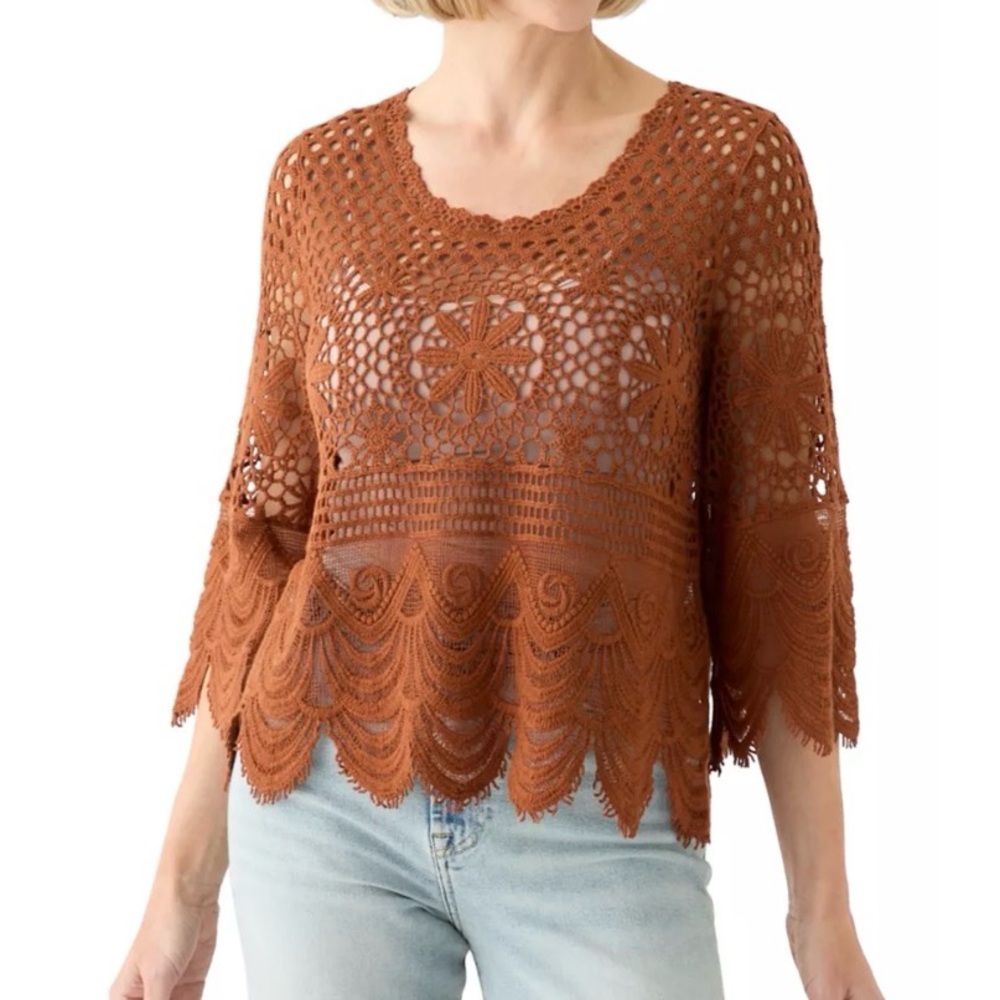 Ultra Pink Crochet Knit Sweater